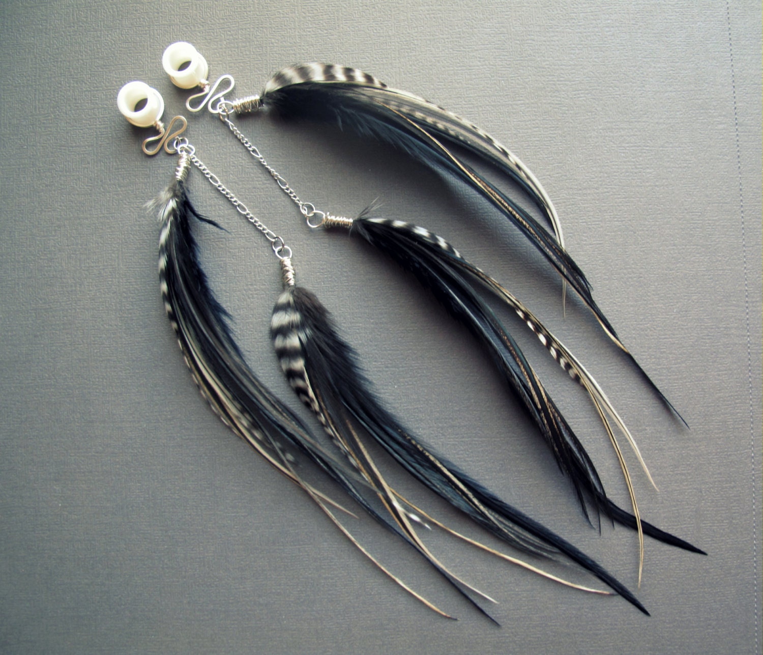 Feather Plugs / Dangle Gauges / Organic Plugs Tunnels / Silver