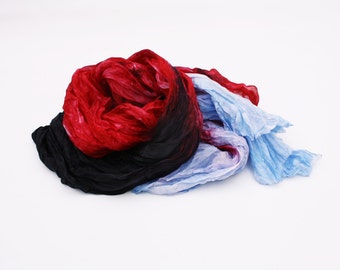 red silk scarf - Power of Color - blue, red, black silk scarf.