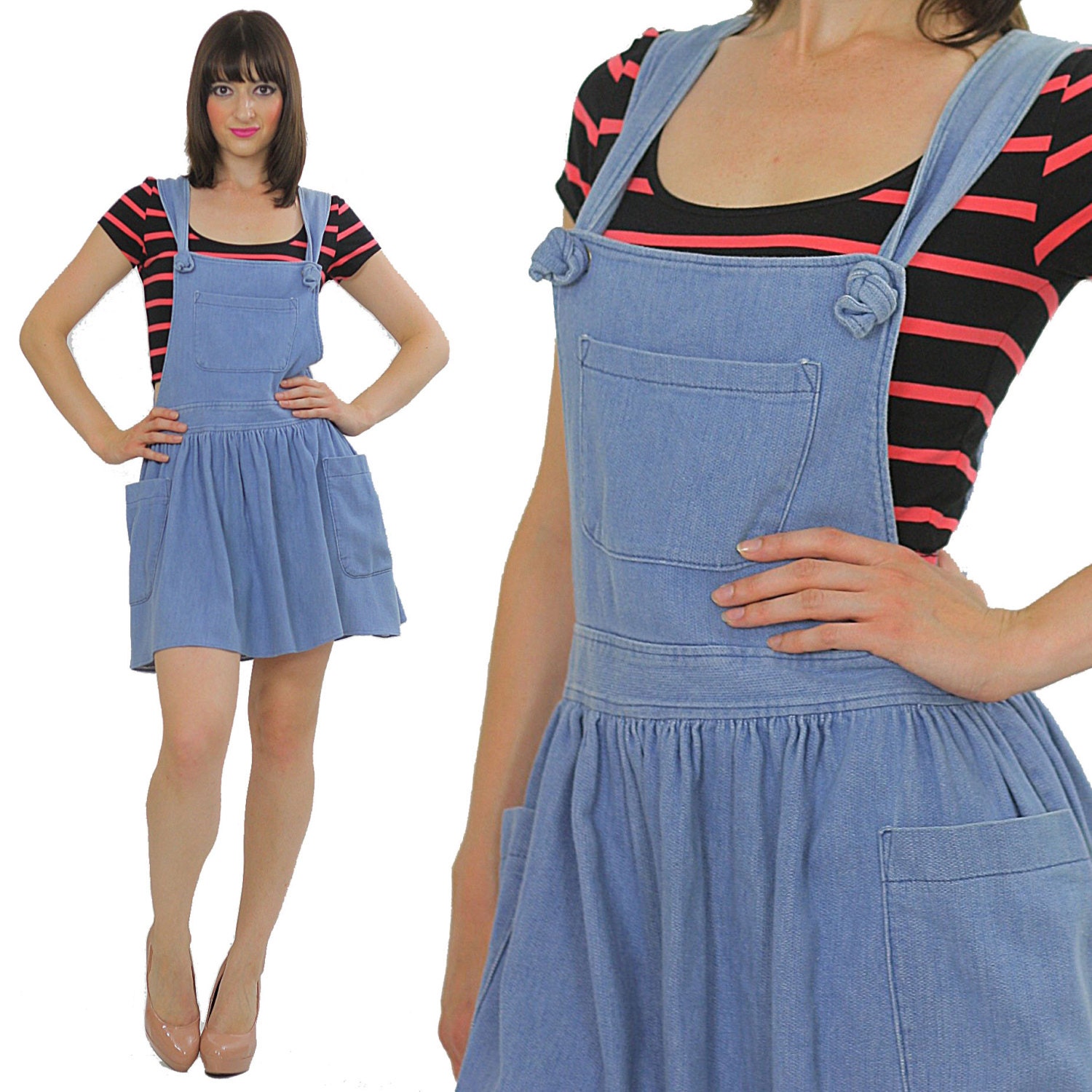 Overall dress Blue Grunge 90s mini suspender Jumper retro