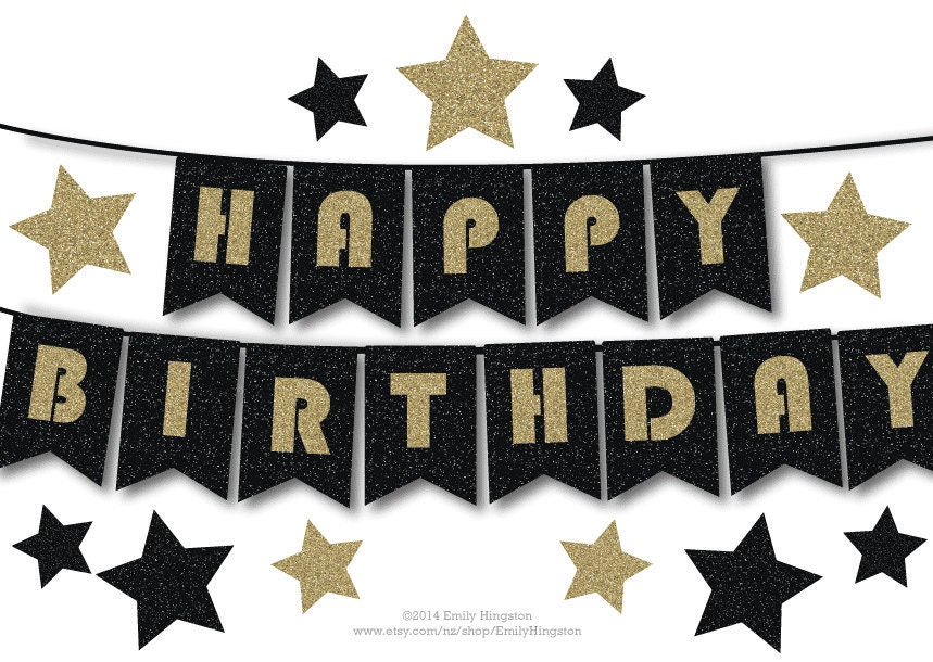 happy birthday bunting banner printable decoration black and
