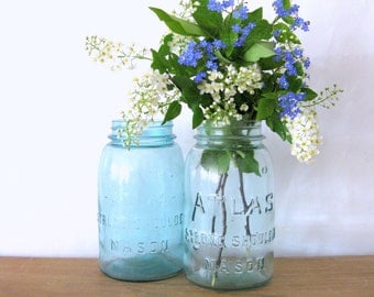 Antique Blue Mason Jar, Blue Atlas Strong Shoulder, Blue Atlas Mason Jar, Quart Size, Blue Canning Jar, Blue Mason Jar