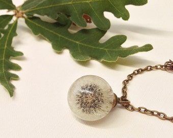 Dandelion necklace, Resin jewelry, dandelion pendant wish Necklace, dandelion orb, Unique necklace, Gift for girl, Nature Jewelry, cool gift