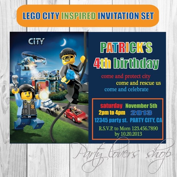 Lego City Birthday Invitations 7