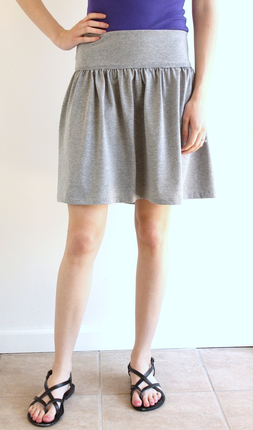 Women's Knee Length Skirt with Yoga Style Waist by ThreadsbyEmily