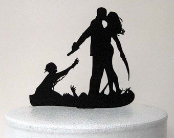 Wedding Cake Topper - Halloween Wedding Cake Topper, Zombieland Silhouette Wedding Cake Topper
