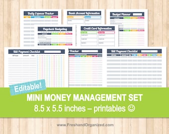 Mini Money Management Set - EDITABLE - Half Letter Size, Personal Finance, Bill Organizer, Debt Tracker, Budget Planner