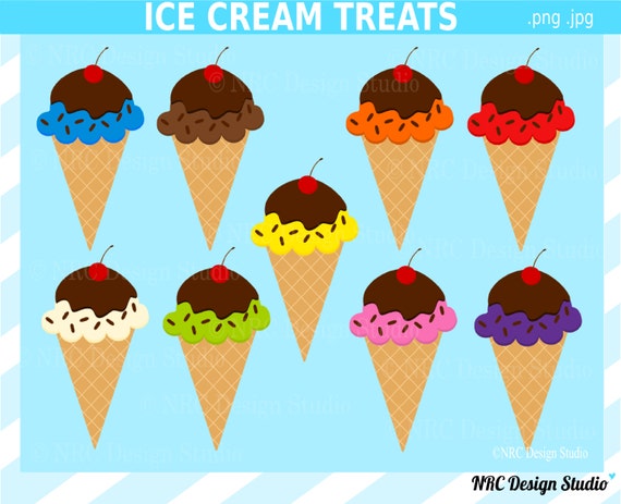 Ice Cream Clip Art - Digital Ice Cream Clipart - Cute, Colorful, Summer,Sweets, Sundae, Food, Candyland Il_570xn