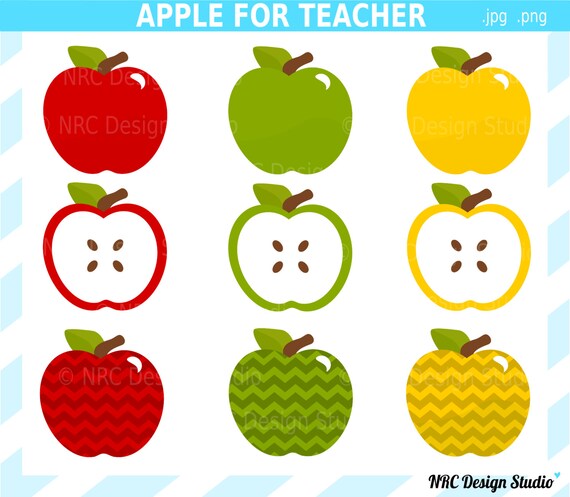 DOLLAR SALE - Pattern Apple Clip Art - Apple for Teacher Clip Art - Digital Teacher Apple Clipart - Cute Fruit, Chevron, Red, Green, Yellow Il_570xn