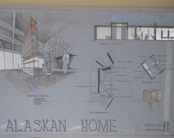 1960s Architectural Drawing Mid Century Modern Home Plan Residential Alaskan