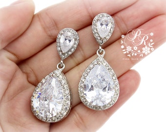 Wedding Earrings Platinum Zirconia Earrings Wedding Jewelry Rose Gold Bridesmaid Earrings Bridal Earrings Wedding Accessory Bridal Jewelry