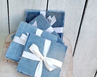5" Denim Squares- Blue Jean Rag Quilt Fabric- Precut Denim- Blue Charm Pack- 20 pieces- Up-cycled Denim- Repurposed Denim