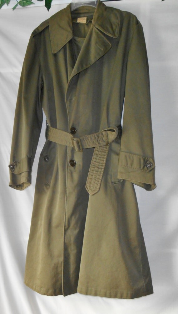 Sz S M 1940s Men's Military Trench Coat Army or