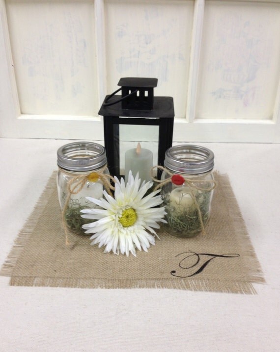 Burlap table Centerpiece square 14 x 14 set with