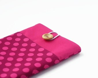 iPad Mini Case, Custom Fabric iPad Mini Sleeve Cover With Pocket for Nexus 7 or Kindle Fire Tablets - Raspberry Pink Polka Dots