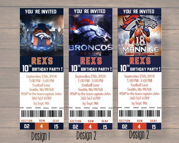 denver broncos NFL Custom Party Ticket by Onthegoprints on Etsy