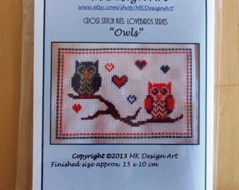 Lovebird owls cross stitch kit: lovebirds series