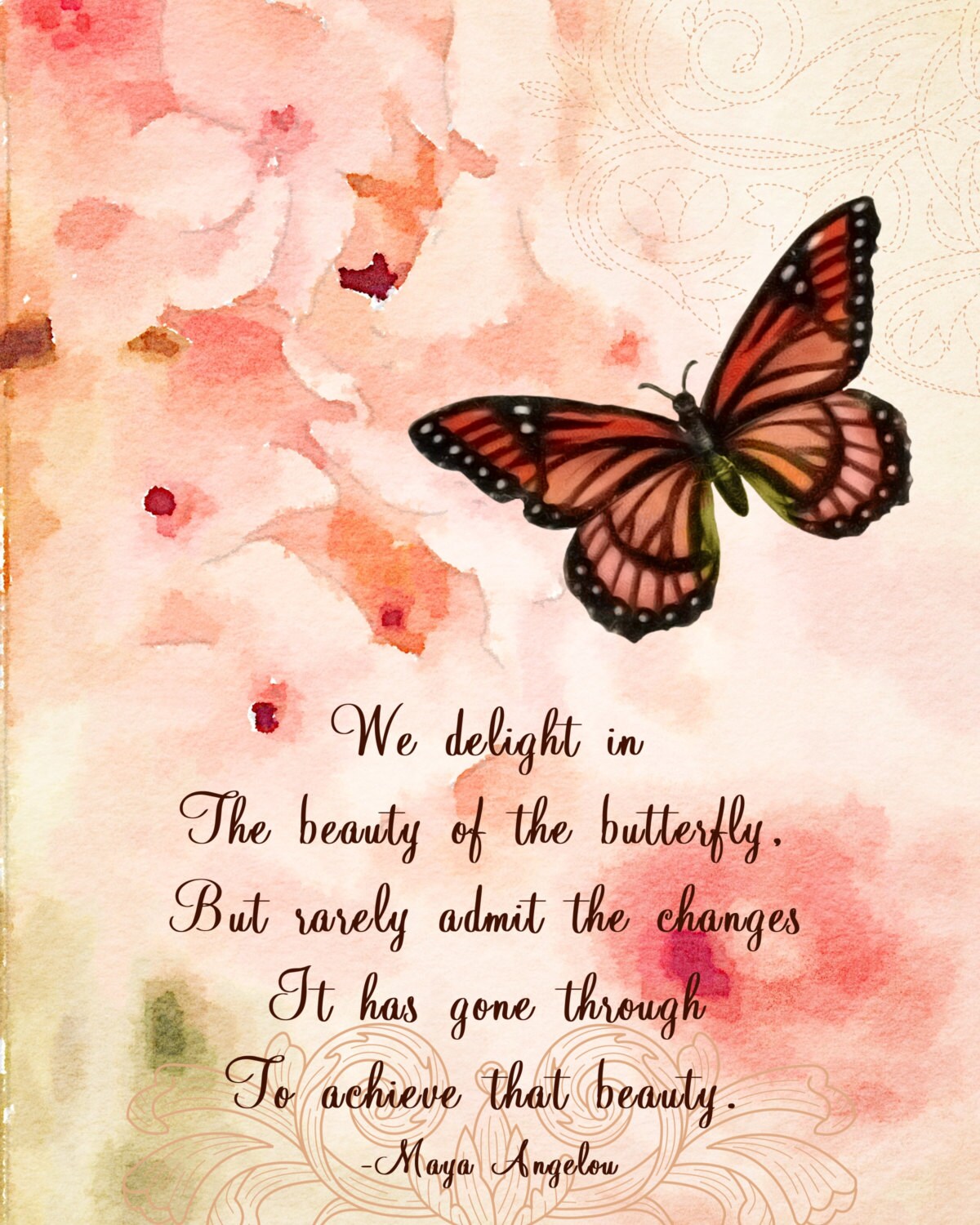 Maya Angelou A Butterfly Quote Shabby Chic Watercolor Motivational Altered Fine Art Reproduction Print Chez Lorraine S