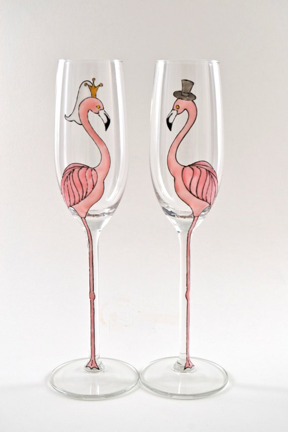 Pair of Bride and Groom Flamingo Long Stemmed by ToastedGlass