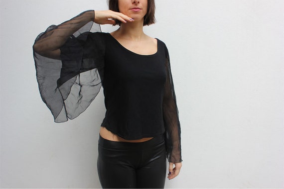 Black blouse with pleated sleeves