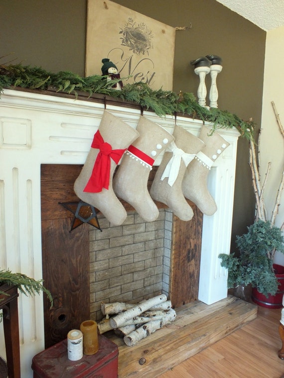 Set of 4 CHRISTMAS BURLAP STOCKINGS Family by TiddlywinkDesign