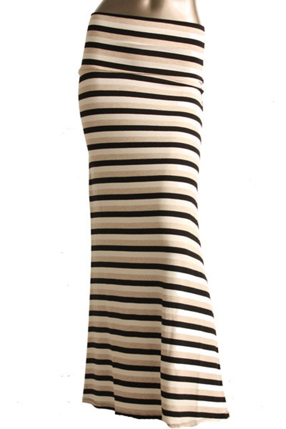 Black Cream & Tan Striped Maxi Skirt