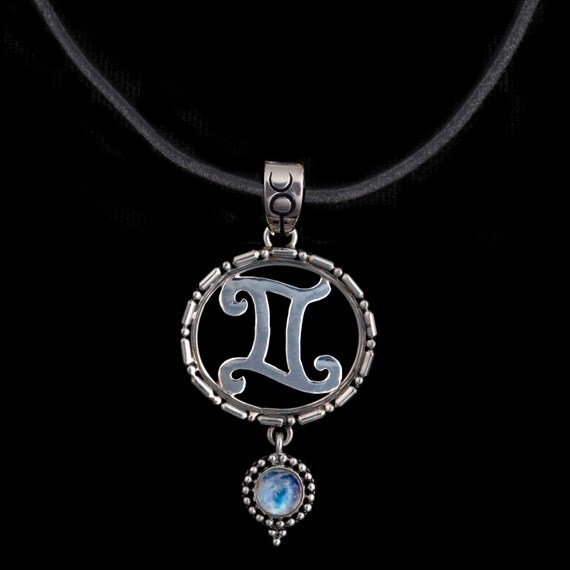 Gemini Necklace Sterling Silver Moonstone by BluemoonstoneJewel