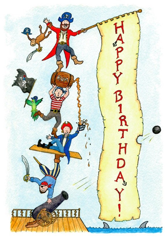 Items similar to PIRATE BIRTHDAY CARD: Happy Birthday, Balancing