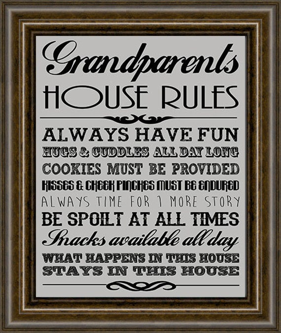 Items similar to Grandparents Print - Gift for Grandparents - Grandparents House Rules - Gifts