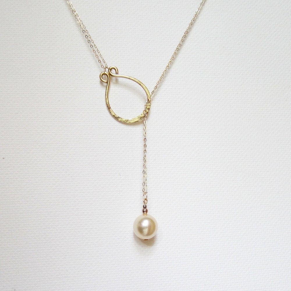 Lariat Necklace Gold Pearl Necklace Rose Gold Filled Minimalist Necklace Gold Filled Necklace Hammered Necklace Large Pearl Necklace
