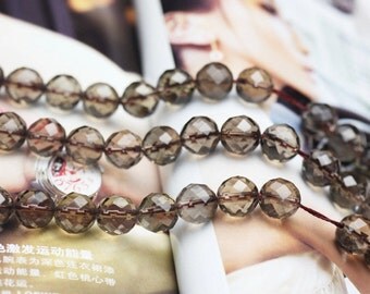 Faceted Grade A Natural Smoky Quartz Beads, with 64 Facets, Round 6mm-14mm , 13.8 Inch Strand (GY27)