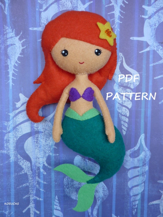 Pattern For Felt Mermaid | pdf sewing pattern to make a felt doll inspired in the little Pattern For Felt Mermaid | pdf sewing pattern to make a felt doll inspired in the little