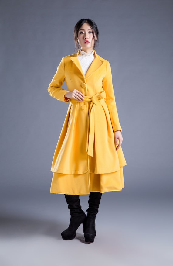 Items similar to Yellow Cashmere Long Coat Jackets With Double Bottom