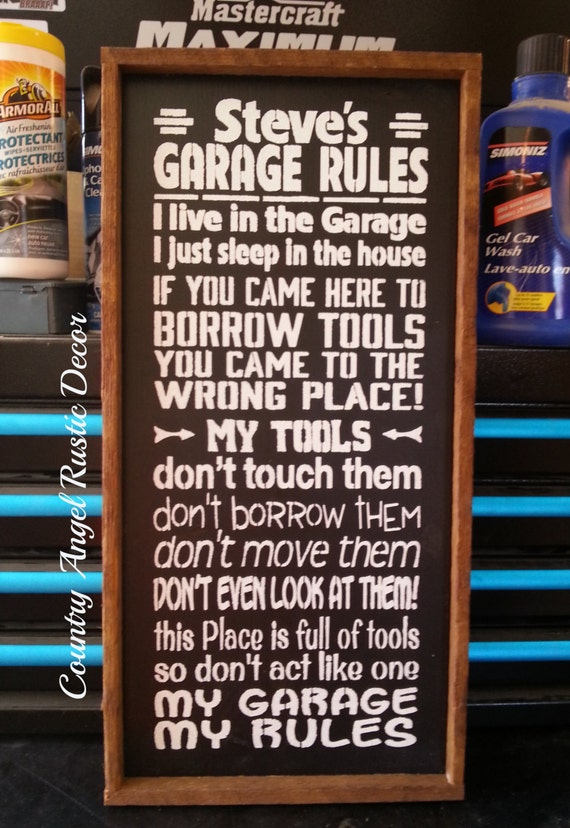 Personalized GARAGE RULES Sign Handpainted Wood Typography