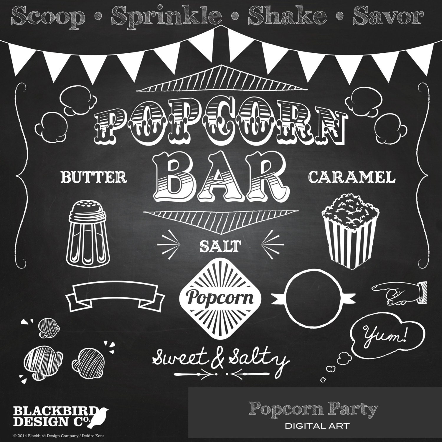 Popcorn Party Chalkboard Clipart Digital by BlackBirdsDesigns