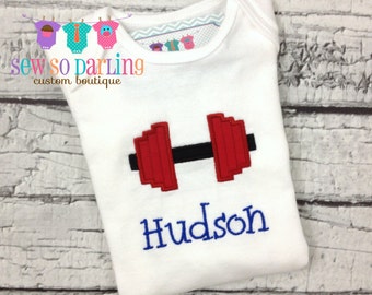 Baby Boy Weight Lifting Shirt - Dumbbell baby boy outfit - weight lifting baby personalized shirt - Weight lifting shirt