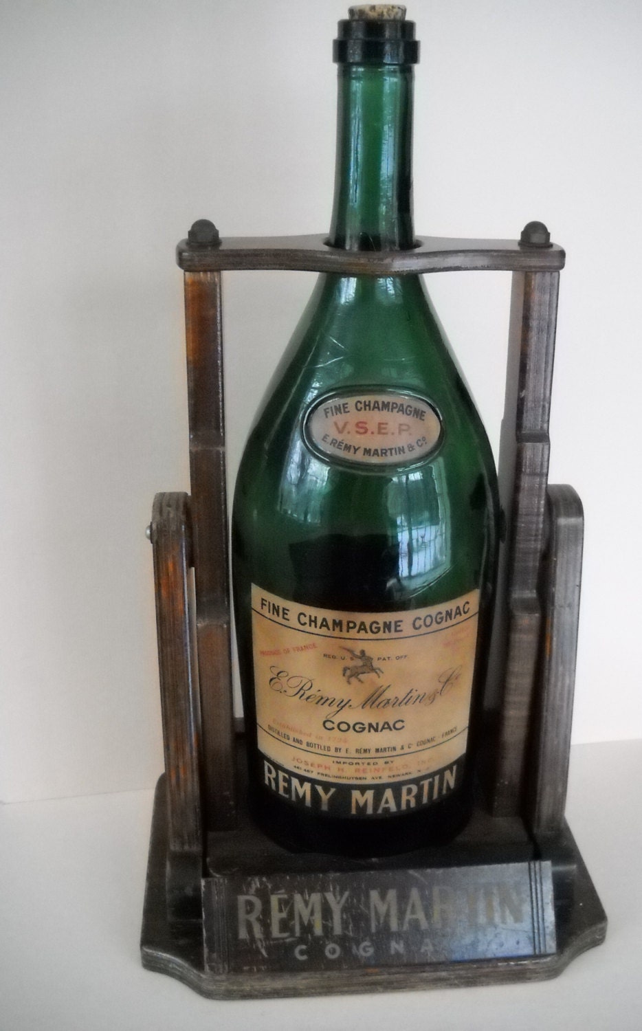 RESERVED Vintage Double Magnum Wine Bottle w/ Wood Server Remy