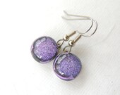 Lavender Purple Dichroic Fused Glass Earrings, Purple Glass Earrings, Lightweight Dangle Earrings, Dichroic Glass, Gift Idea. Item129