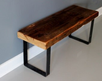Industrial Bench Reclaimed Wood and Steel Bench DIning by DendroCo