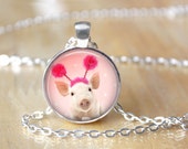 Pink Pig Necklace, Peeking Pig, Piglet, Funny Piggy, Photo Charm, Jewelry