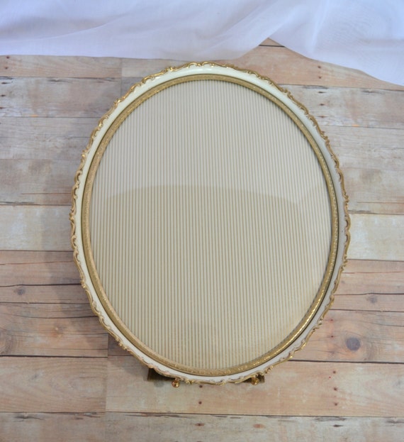 Vintage Concave Glass Picture Frame W Cream By Thecastoffqueen