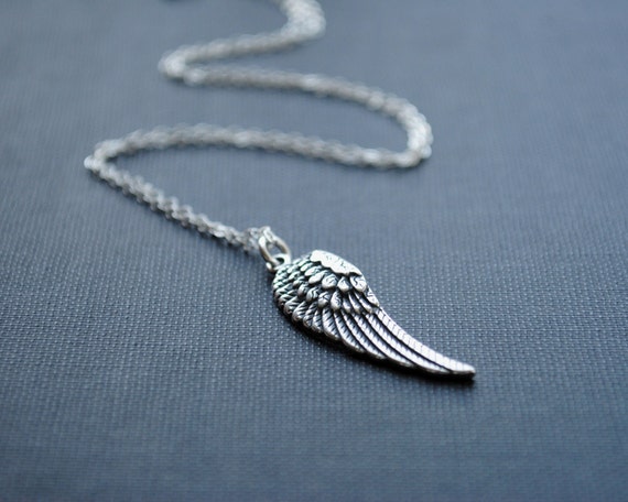 Sterling Silver Wing Necklace Wing Pendant Wing by SongYeeDesigns