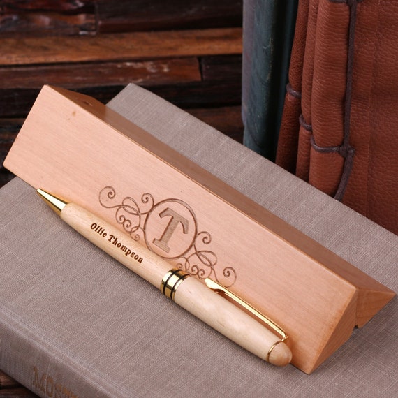 Set of 100 Personalized Wood Desktop Pen Set Engraved and