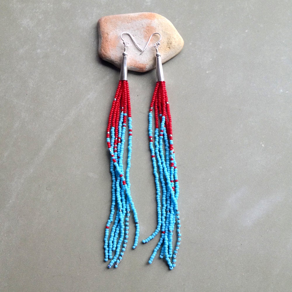 Seed Bead Earrings Sterling Silver Cones Rocket Fringe w