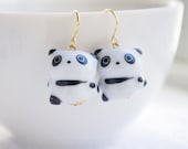 Porcelain Panda earrings,ceramic panda,porcelain jewellery,for panda lover,birthday gift,Christmas gift,small cute,for her