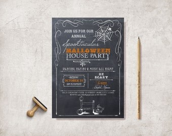 Halloween Invitation Printable, Halloween Party Invitation, Adult Halloween Invitation, Chalkboard Halloween Invite, Digital File