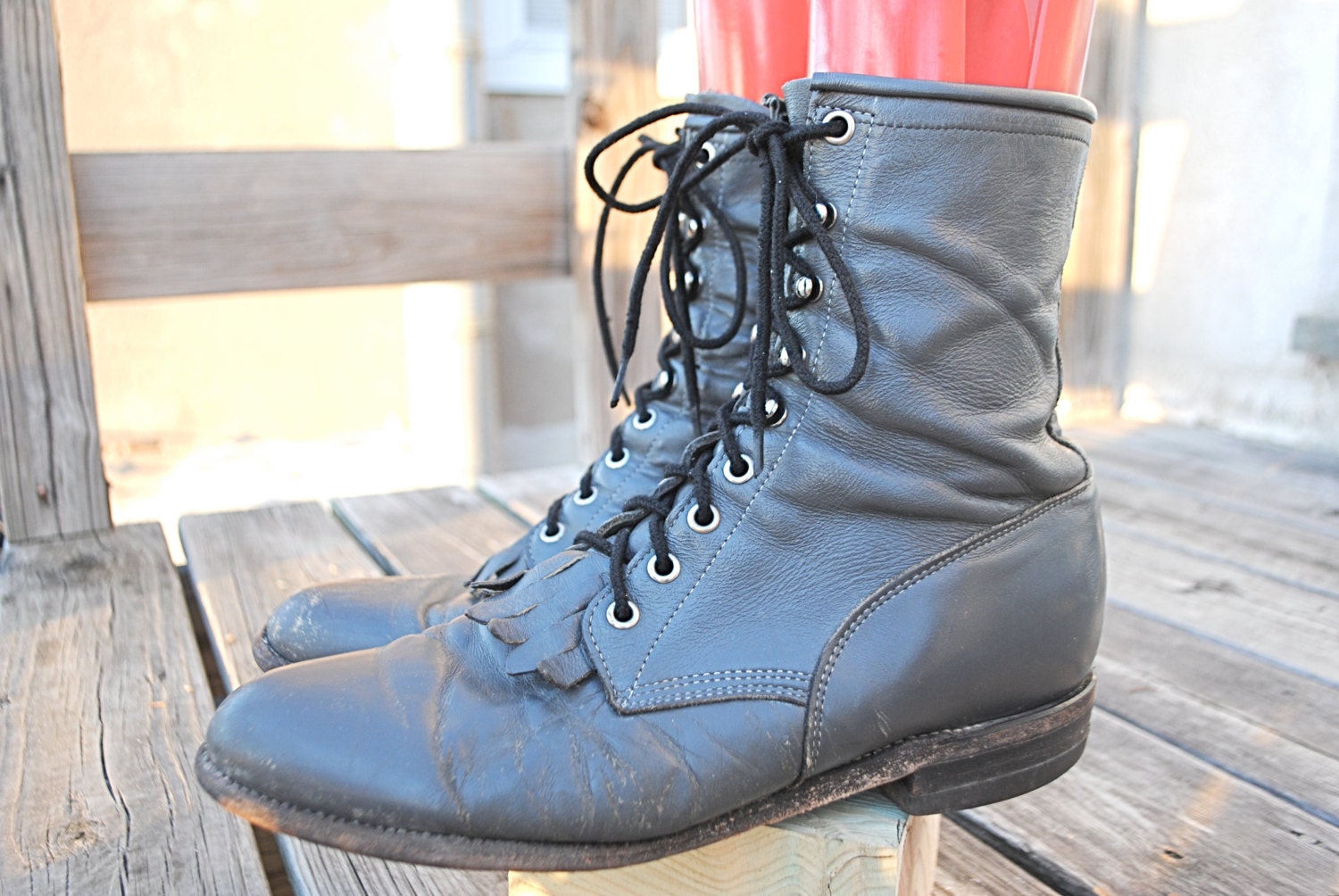 justin lace up ropers mens