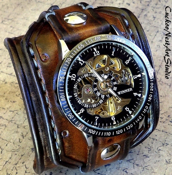 Leather Steampunk Wrist Watch from Cuckoo Nest Art Studio