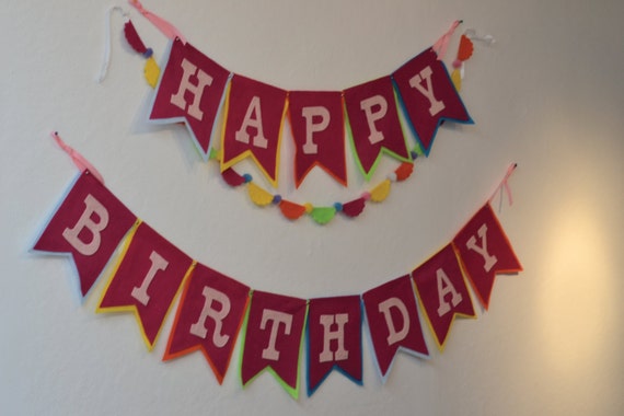 Large Rainbow Felt HAPPY BIRTHDAY Banner / Notched Flag / Other Color Options Available / Custom Party Banners and Garlands Il_570xn