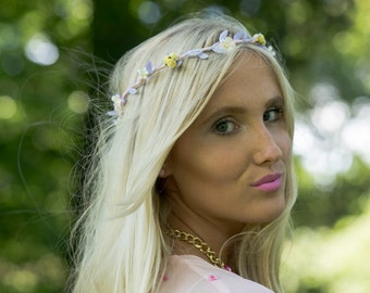 Yellow Rose Flower Crown, Pink Flower Crown, Festival Crown, Festival Garland, Rose Crown, Festival Flower Crown, Hair Garland, Hair Wreath