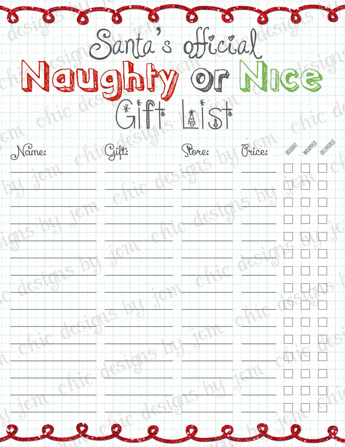 Christmas Shopping List Printable Christmas by ChicDesignsByJEM